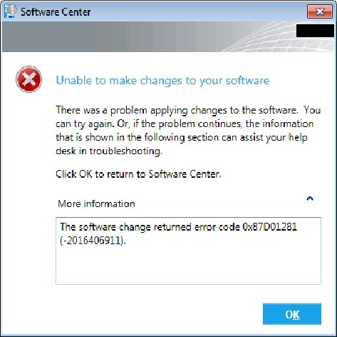 The Software Change Returned Error Code